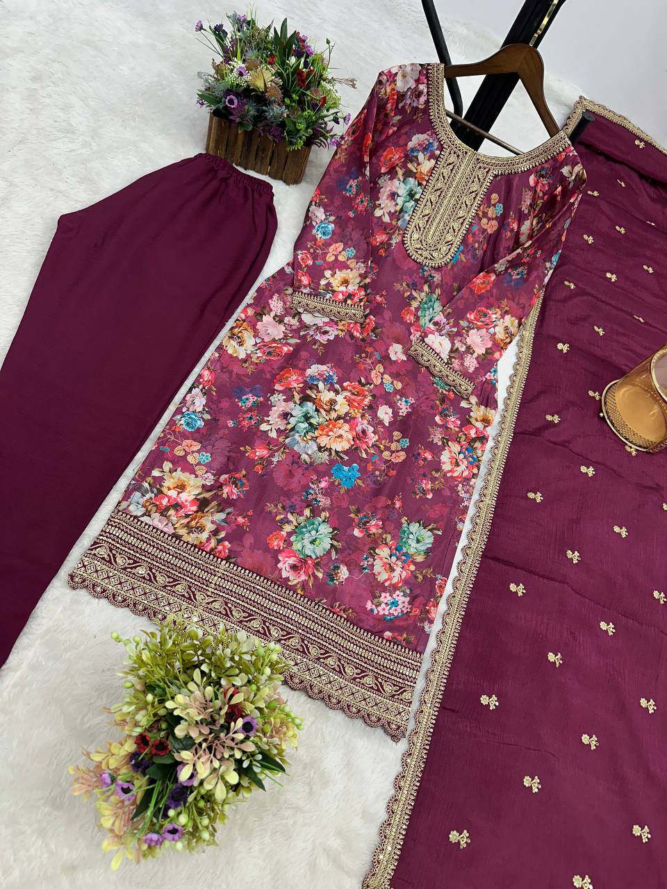 NEW READY TO WEAR COLLECTION FANCY DESIGN WITH DIGITAL PRINTED TOP - PENT WITH DUPATTA