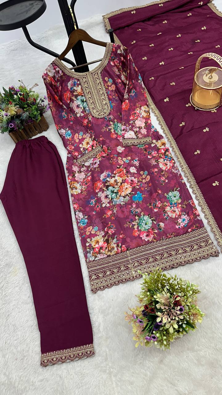 NEW READY TO WEAR COLLECTION FANCY DESIGN WITH DIGITAL PRINTED TOP - PENT WITH DUPATTA