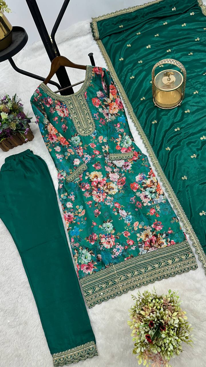 NEW READY TO WEAR COLLECTION FANCY DESIGN WITH DIGITAL PRINTED TOP - PENT WITH DUPATTA