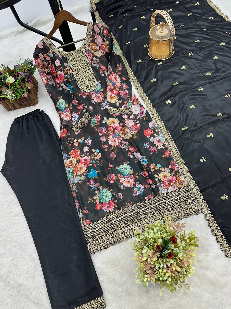 NEW READY TO WEAR COLLECTION FANCY DESIGN WITH DIGITAL PRINTED TOP - PENT WITH DUPATTA