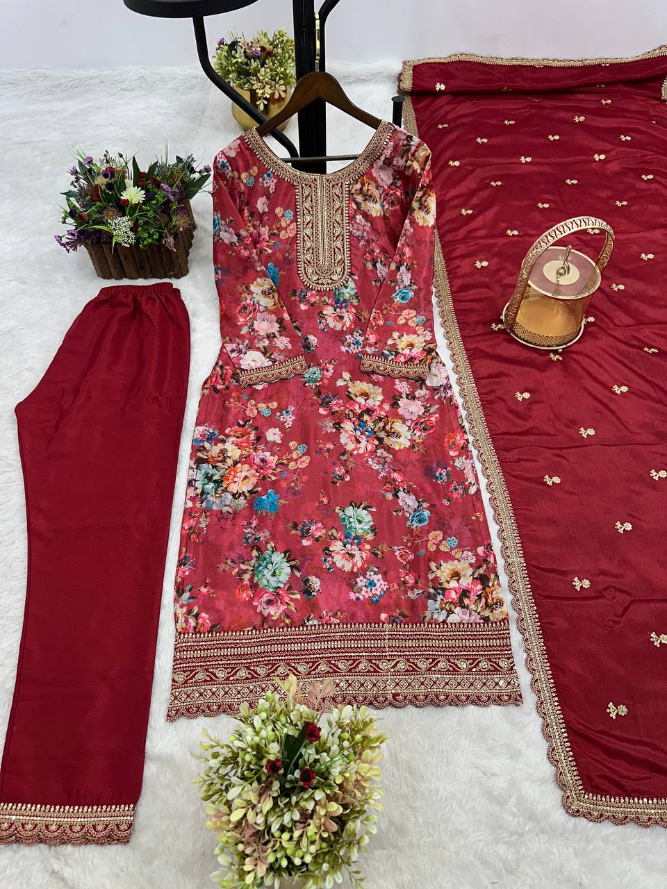 NEW READY TO WEAR COLLECTION FANCY DESIGN WITH DIGITAL PRINTED TOP - PENT WITH DUPATTA