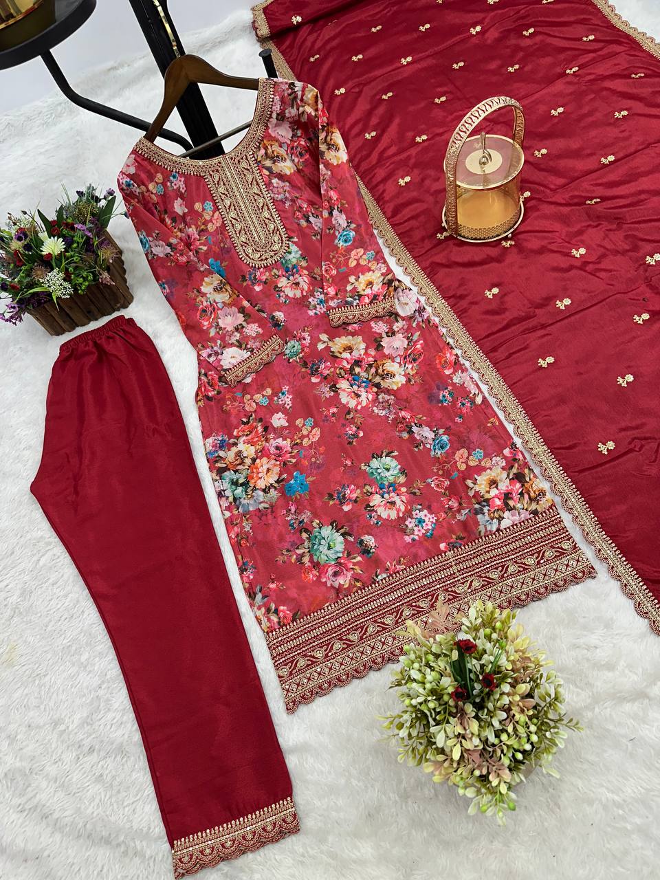 NEW READY TO WEAR COLLECTION FANCY DESIGN WITH DIGITAL PRINTED TOP - PENT WITH DUPATTA