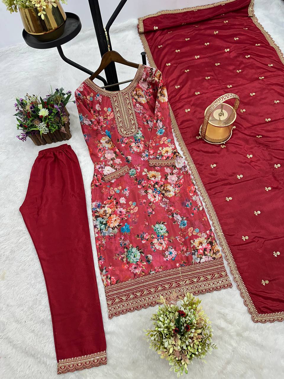 NEW READY TO WEAR COLLECTION FANCY DESIGN WITH DIGITAL PRINTED TOP - PENT WITH DUPATTA