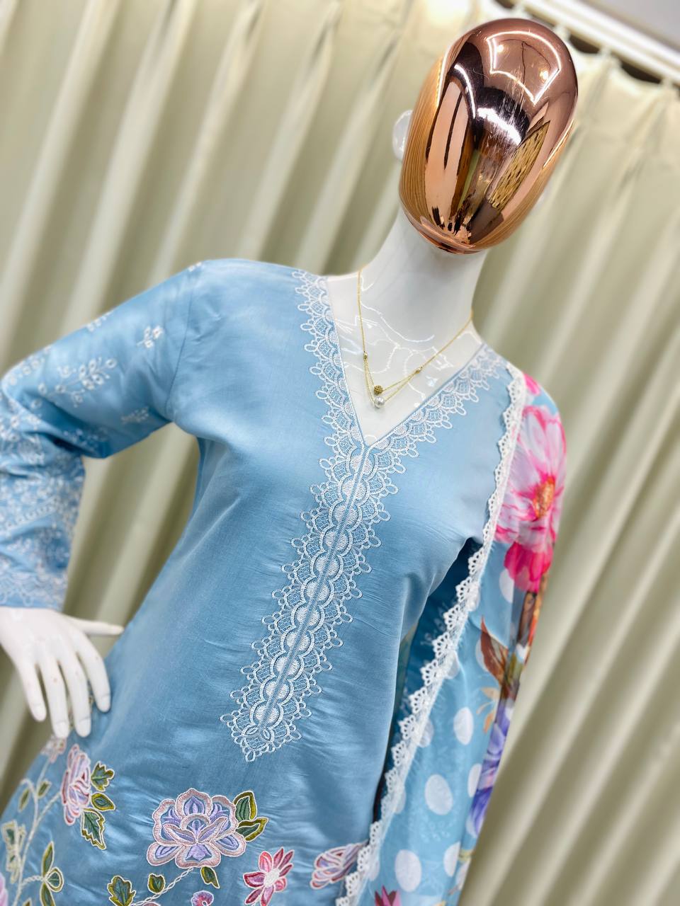 DESIGNER AND MOST TRENDING FARSI SALWAR SUIT IN THREE PIECE WITH EMBROIDERY WORK
