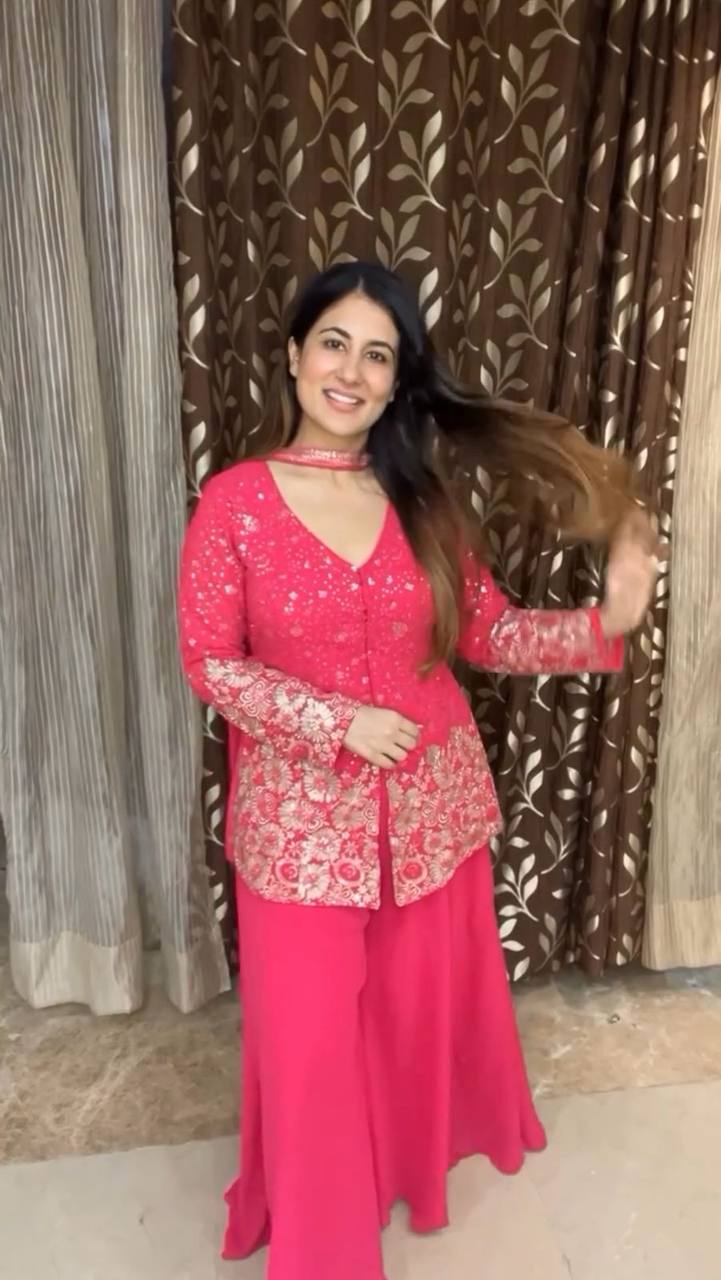 DESIGNER TRENDING TOP WITH SEQUENCE EMBROIDERY WORK WITH CIRCULAR PLAZZO AND DUPATTA