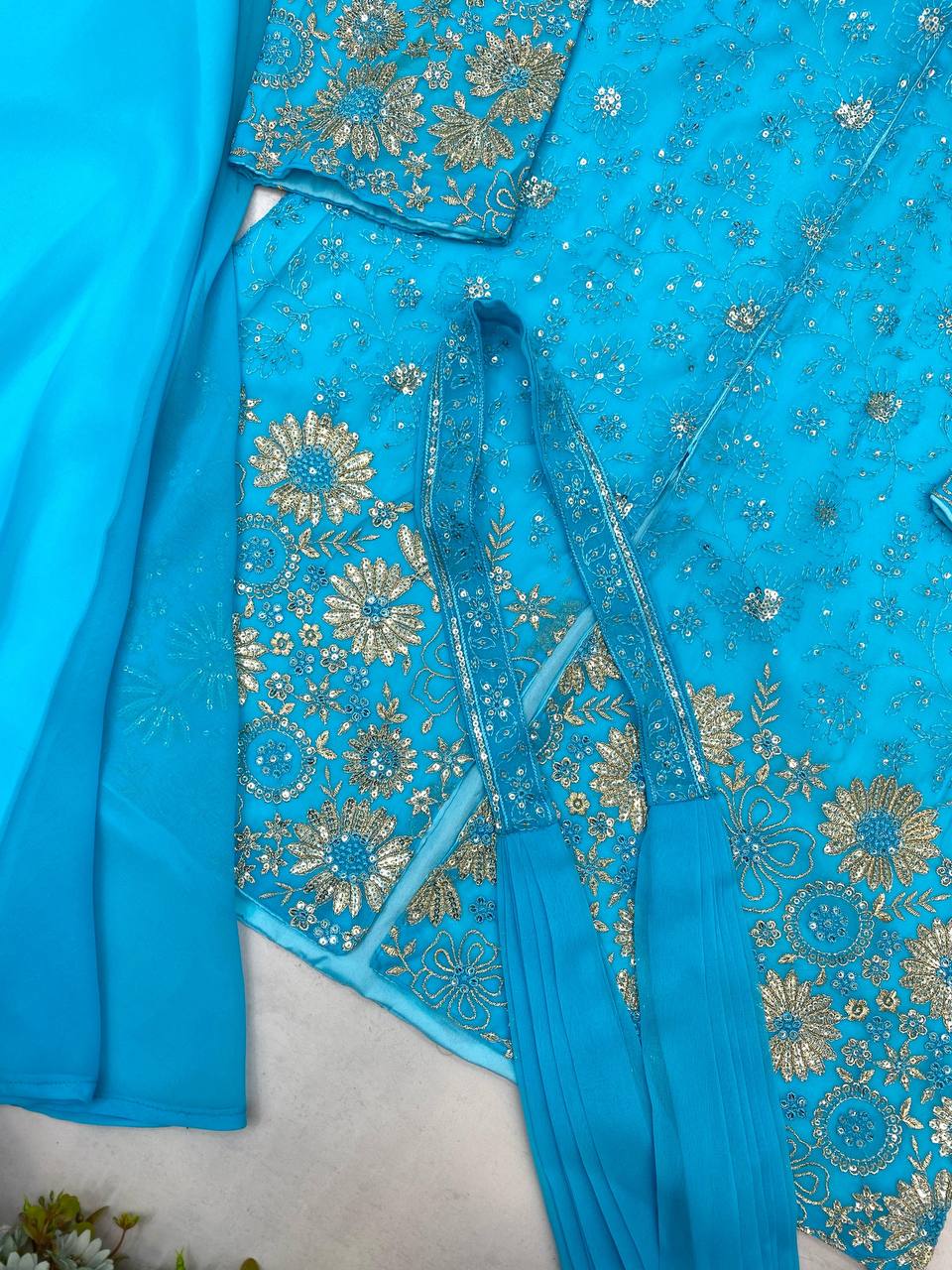 DESIGNER TRENDING TOP WITH SEQUENCE EMBROIDERY WORK WITH CIRCULAR PLAZZO AND DUPATTA