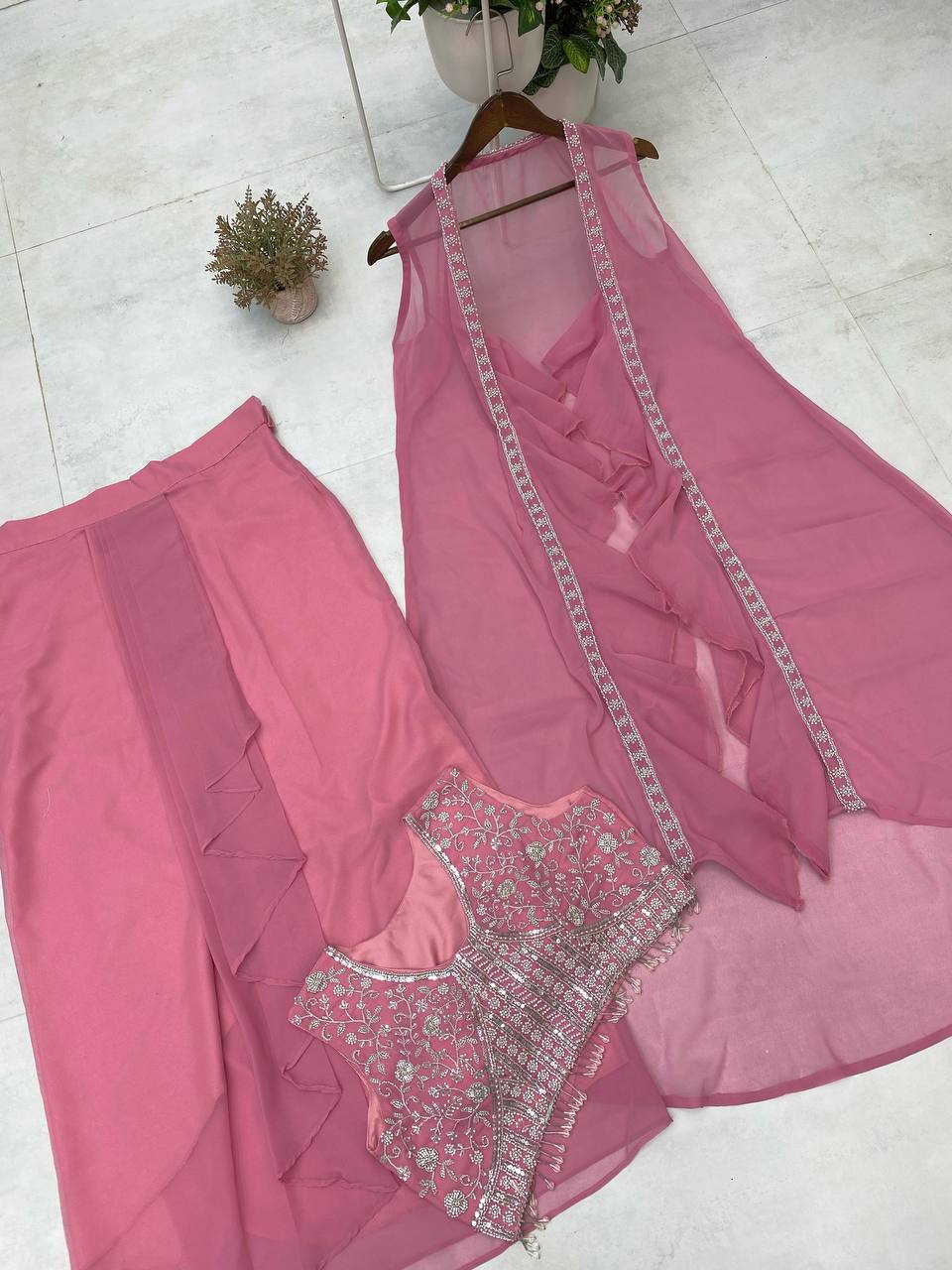 THREE PIECE HAND WORK WESTERN OUTFIT FOR TRENDY WEDDING SEASON