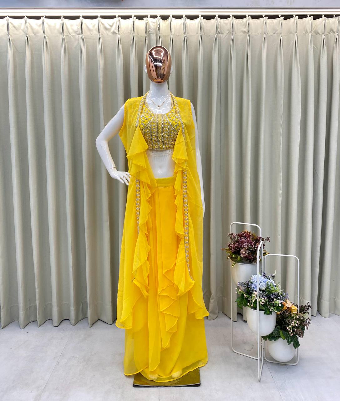 THREE PIECE HAND WORK WESTERN OUTFIT FOR TRENDY WEDDING SEASON