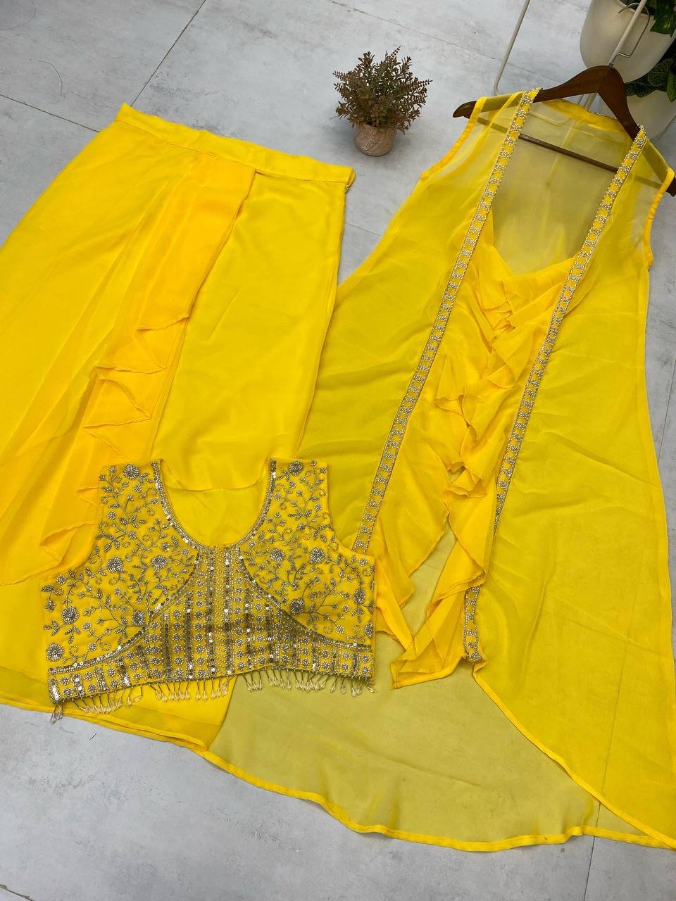 THREE PIECE HAND WORK WESTERN OUTFIT FOR TRENDY WEDDING SEASON