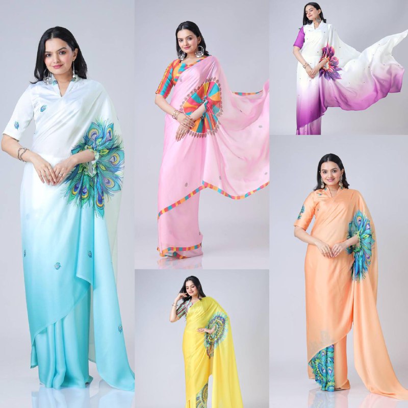 TRENDING SUMMER COLLECTION HANDS FREE SAREE WITH BEAUTIFUL DIGITAL PRINT ON JAPAN SATIN FABRIC