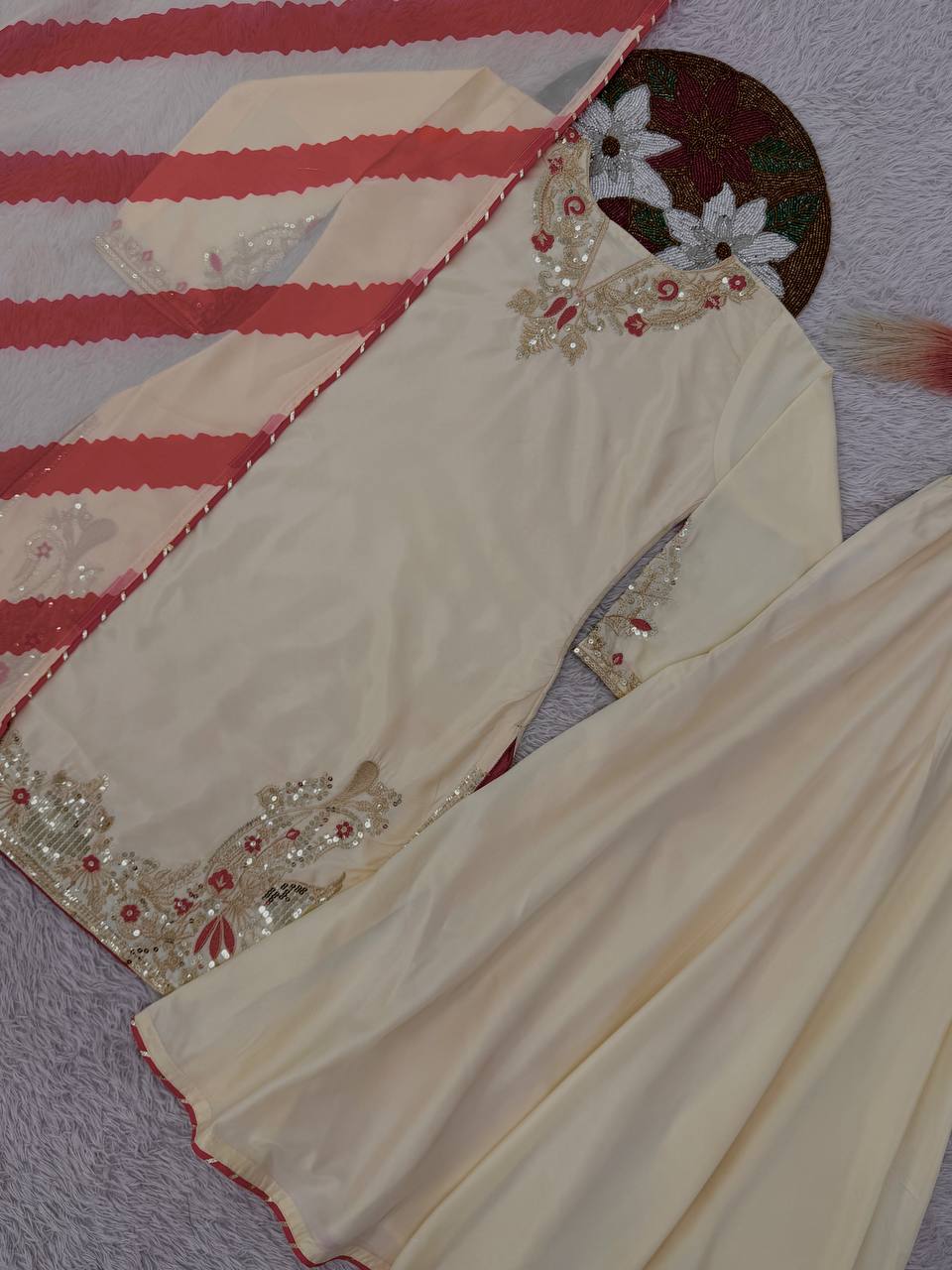 NEW READY TO WEAR DESIGN HEAVY EMBROIDERY AND SEQUENCE WORK TOP - PLAZZO WITH DUPATTA