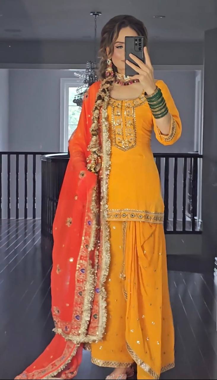 New Designer Party Wear Look Top ,Dhoti Skirt and Dupatta