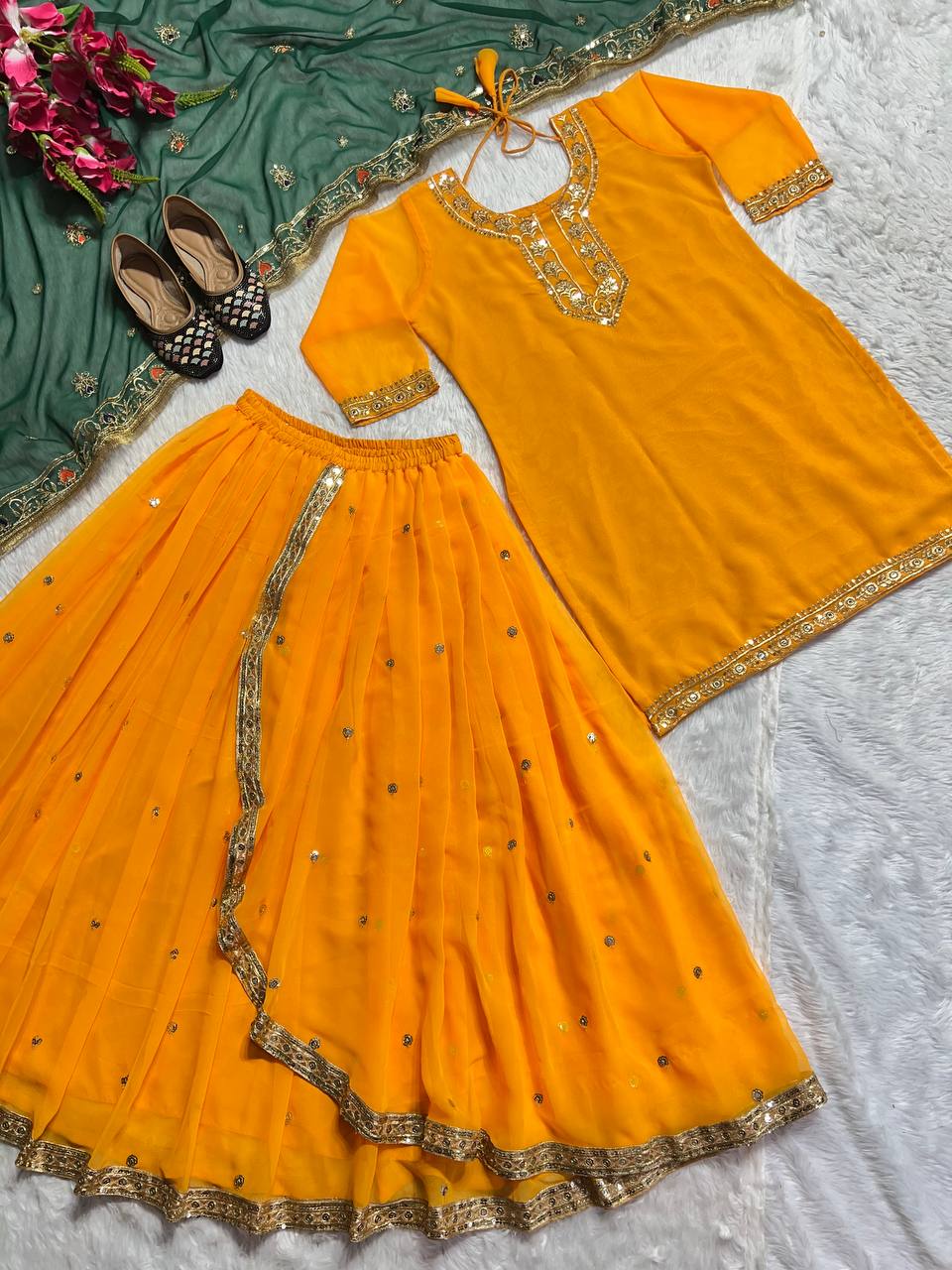 New Designer Party Wear Look Top ,Dhoti Skirt and Dupatta