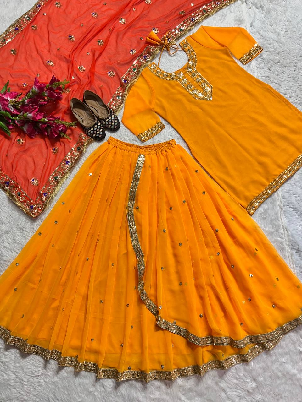New Designer Party Wear Look Top ,Dhoti Skirt and Dupatta