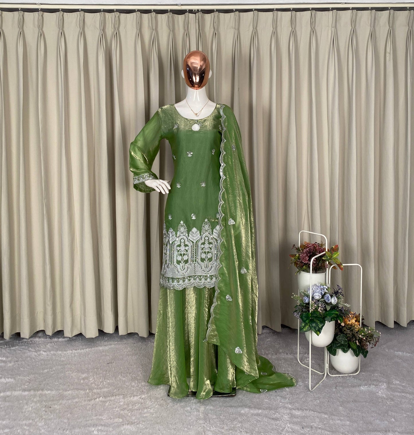 PERFECT FOR π EID π OUR DESIGNER WEAR SEQUENCE EMBROIDERED TOP PLAZZO AND DUPATTA