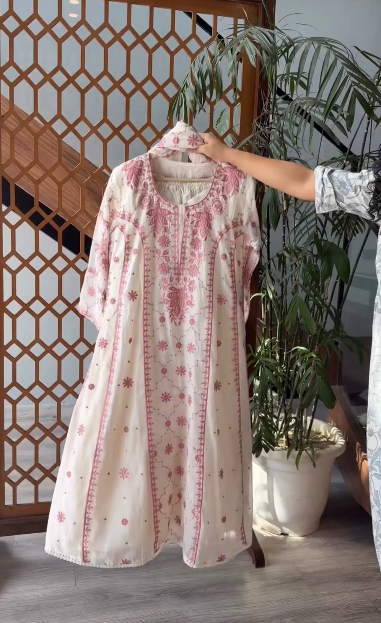 Đěsigner Party Wear Look Pur Roman Silk A-Line Top Plazzo & Dupatta Set