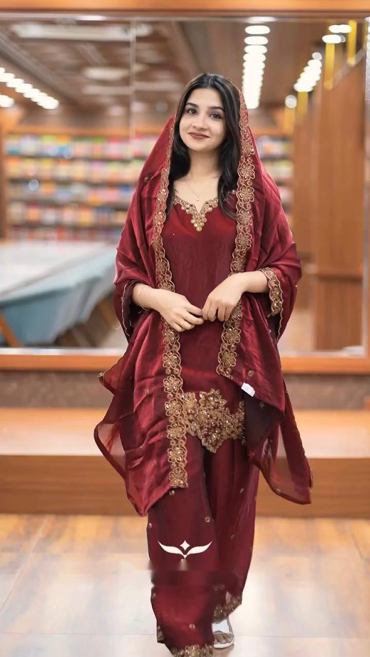 jimmy choo Silk And Heavy Embroidery Sequence Work Top-Bottom And Dupatta Set Fully Stitched Ready To Wear Collection