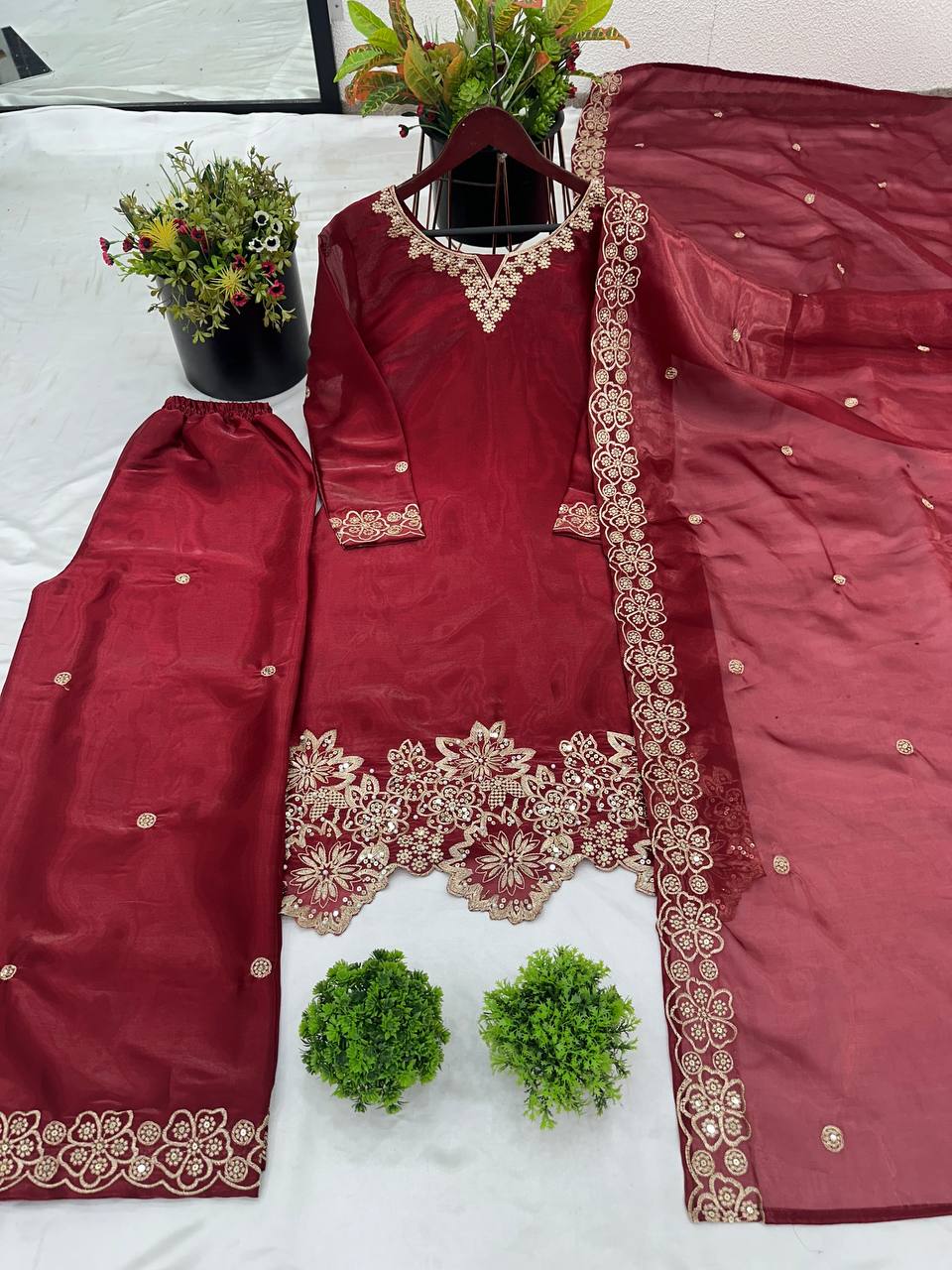 jimmy choo Silk And Heavy Embroidery Sequence Work Top-Bottom And Dupatta Set Fully Stitched Ready To Wear Collection