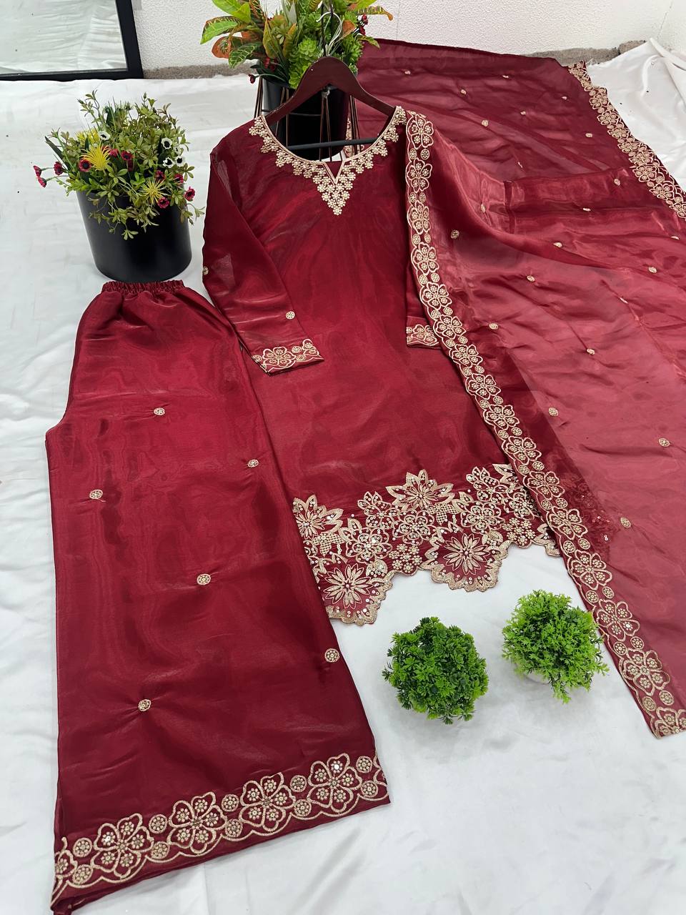 jimmy choo Silk And Heavy Embroidery Sequence Work Top-Bottom And Dupatta Set Fully Stitched Ready To Wear Collection