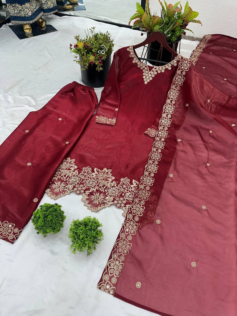 jimmy choo Silk And Heavy Embroidery Sequence Work Top-Bottom And Dupatta Set Fully Stitched Ready To Wear Collection