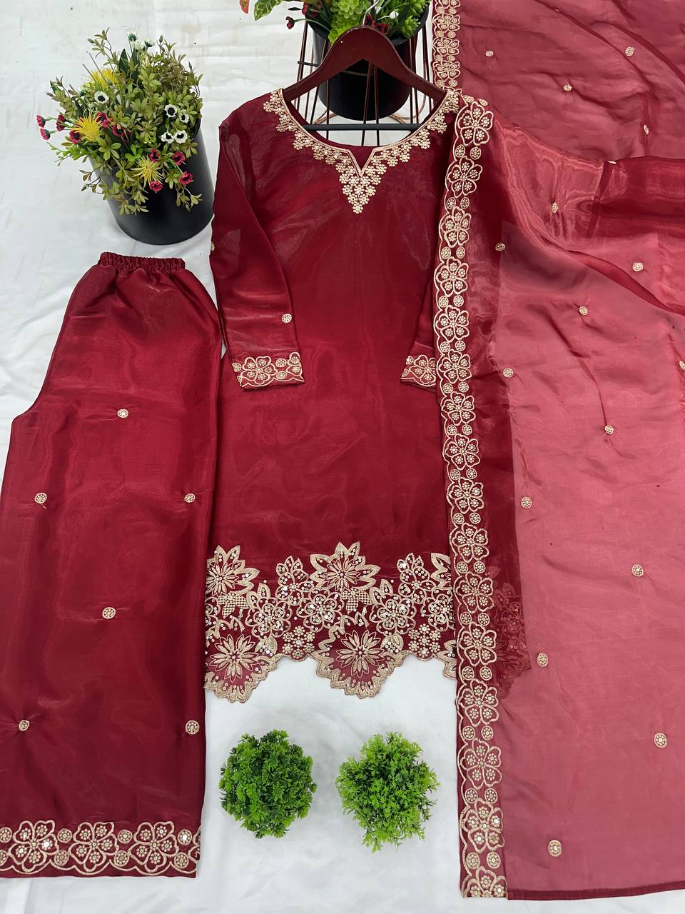 jimmy choo Silk And Heavy Embroidery Sequence Work Top-Bottom And Dupatta Set Fully Stitched Ready To Wear Collection