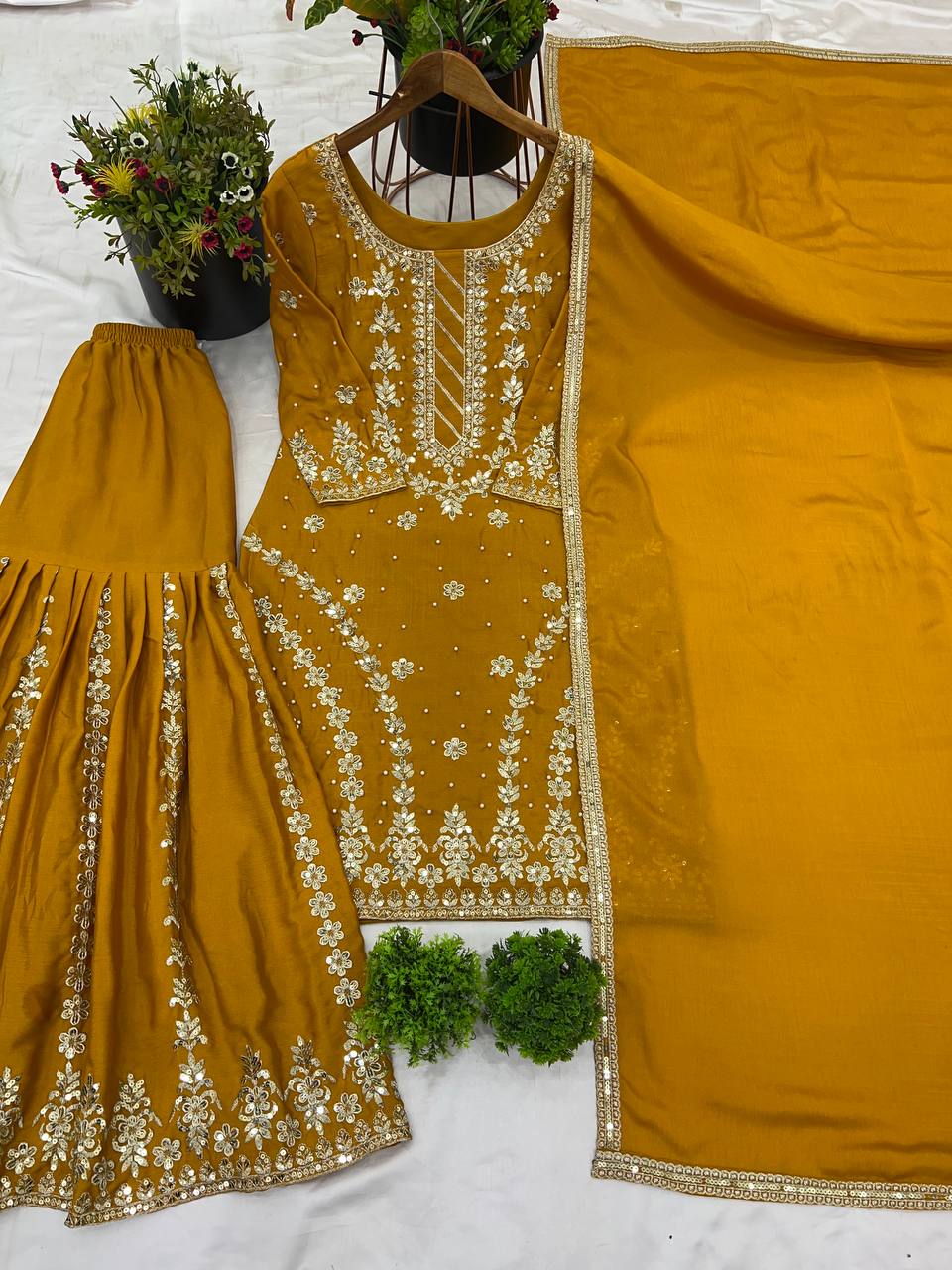 Party Wear Look Top-Plazzo and Dupatta With Heavy Embroidery Work