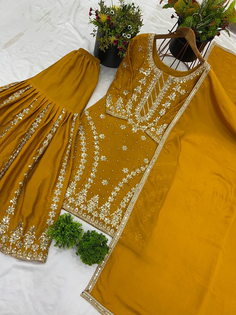 Party Wear Look Top-Plazzo and Dupatta With Heavy Embroidery Work