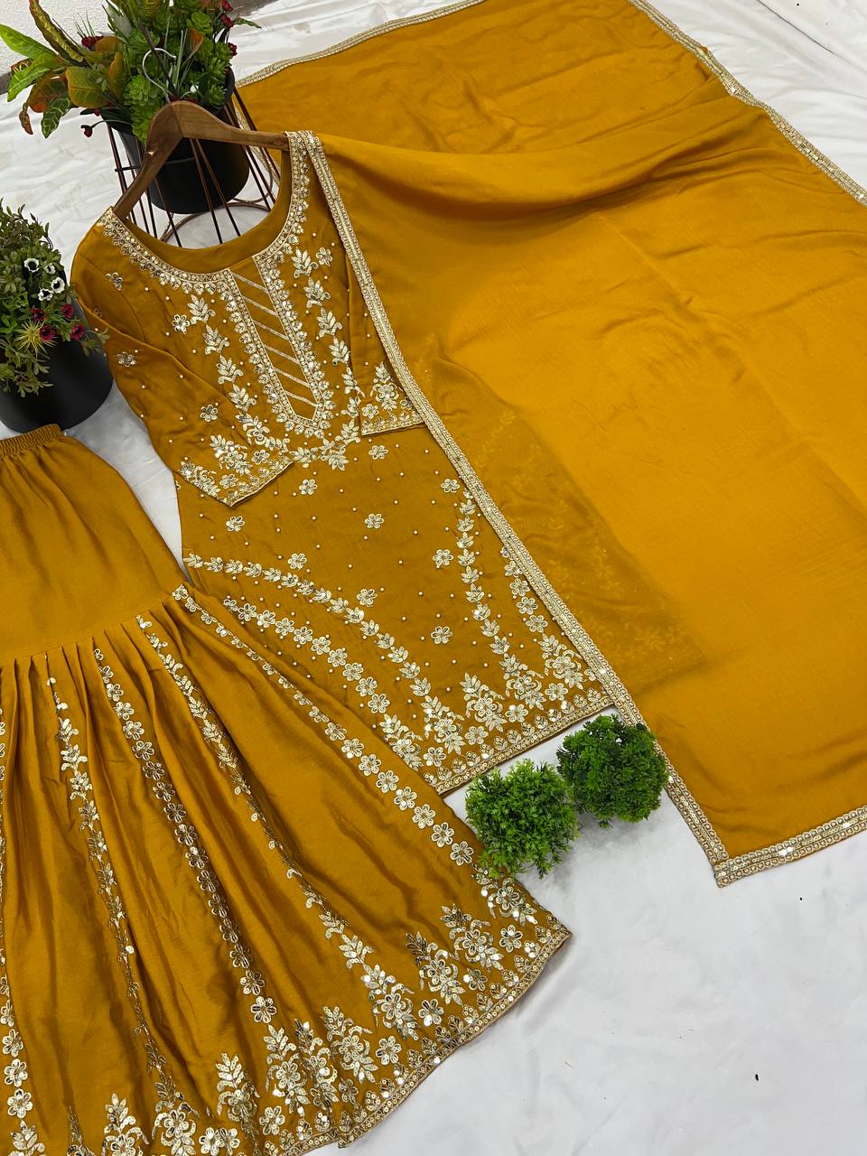Party Wear Look Top-Plazzo and Dupatta With Heavy Embroidery Work