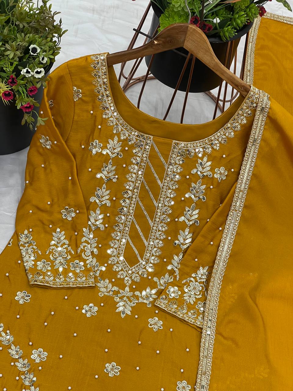 Party Wear Look Top-Plazzo and Dupatta With Heavy Embroidery Work
