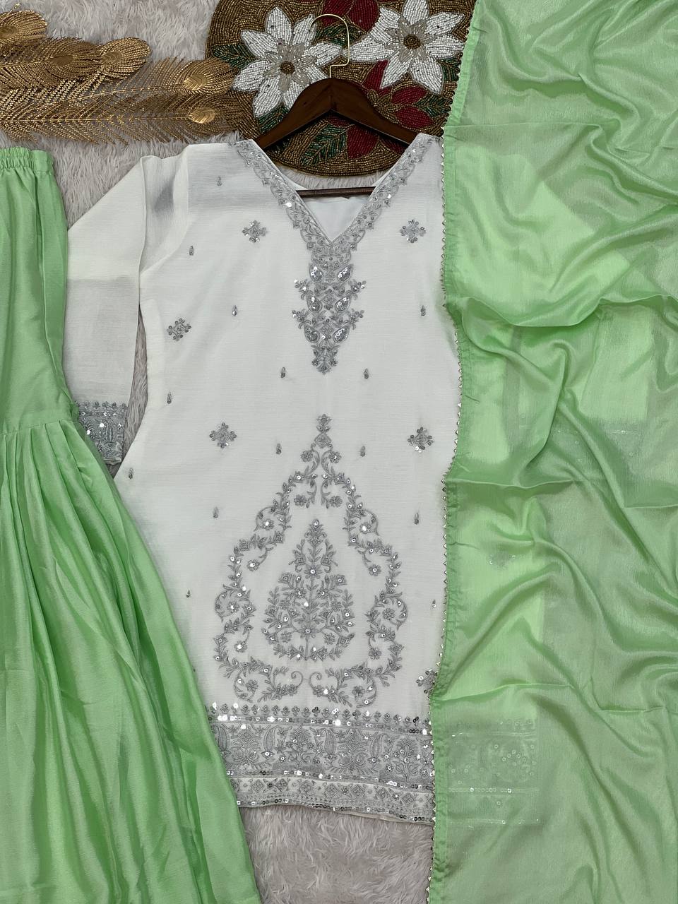 NEW PAKISTANI READY TO WEAR COLLECTION WITH EMBROIDERY SEQUENSE WORK TOP-SHARARA WITH DUPATTA