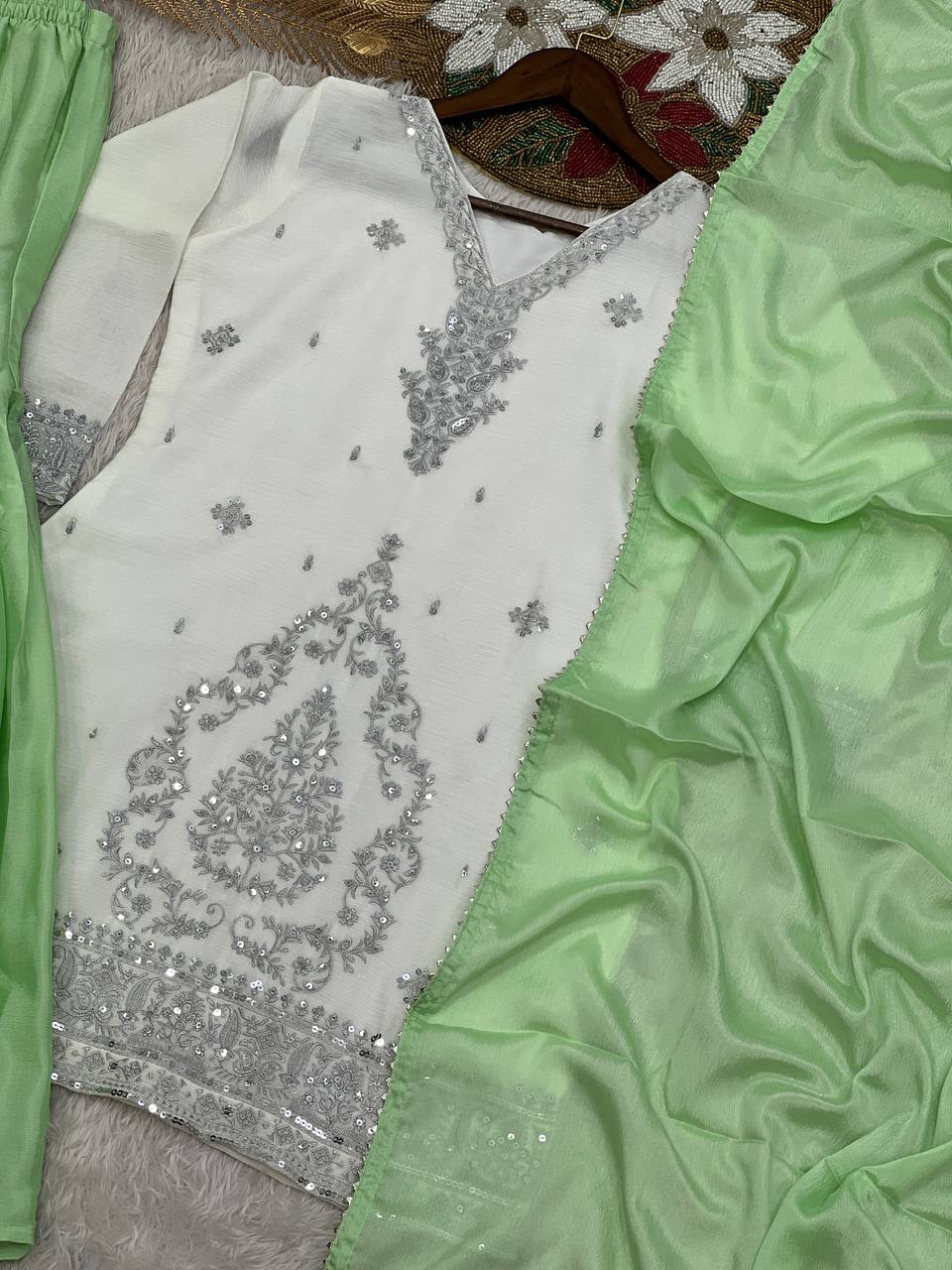 NEW PAKISTANI READY TO WEAR COLLECTION WITH EMBROIDERY SEQUENSE WORK TOP-SHARARA WITH DUPATTA