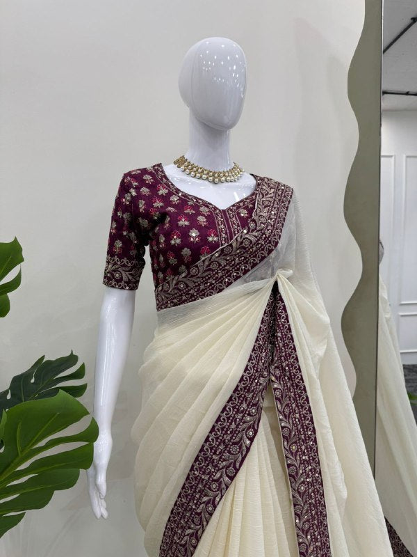 Looking some one for this same colour beautiful Designer Saree on Crunchy Silk Febric with Thred & Sequnce work and Blouse on Mono Benglori Silk Febric With Thred & Sequnce work.
