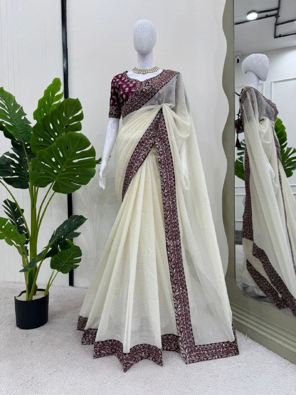 Looking some one for this same colour beautiful Designer Saree on Crunchy Silk Febric with Thred & Sequnce work and Blouse on Mono Benglori Silk Febric With Thred & Sequnce work.