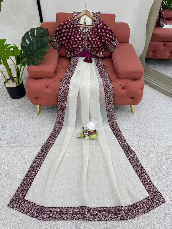 Looking some one for this same colour beautiful Designer Saree on Crunchy Silk Febric with Thred & Sequnce work and Blouse on Mono Benglori Silk Febric With Thred & Sequnce work.