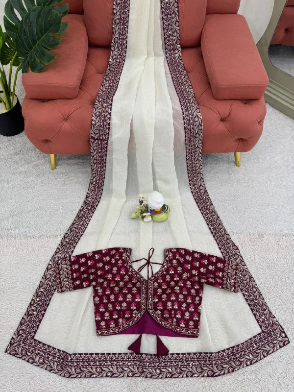 Looking some one for this same colour beautiful Designer Saree on Crunchy Silk Febric with Thred & Sequnce work and Blouse on Mono Benglori Silk Febric With Thred & Sequnce work.