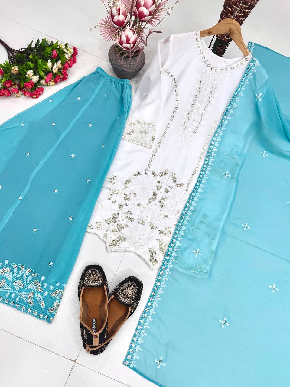 HEAVY EMBROIDERY SEQUENCE WORK 3 PIS SUIT SET