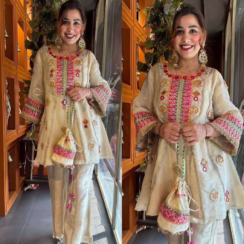 EXCLUSIVE AND TRENDY CO-ORD SET FOR WEDDING SEASON WITH MIRROR AND SEQUENCE EMBROIDERED TOP AND PLAZZO