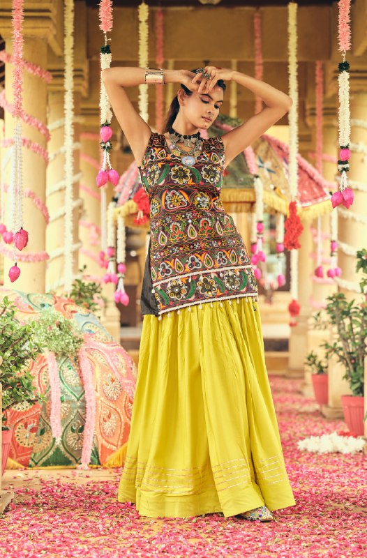 LEHENGA CHOLI WITH PURE RAYON FABRIC FULL FLAIR & GOTA RIBBIN