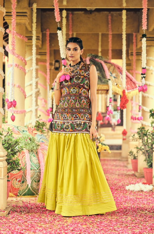 LEHENGA CHOLI WITH PURE RAYON FABRIC FULL FLAIR & GOTA RIBBIN