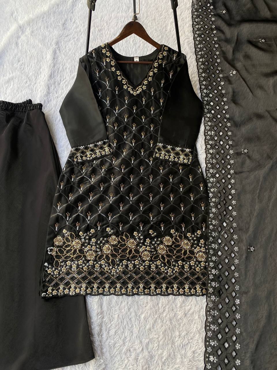 PLAZZO PAIR BEADS WITH SEQUENCE EMBROIDERY & CUT WORK