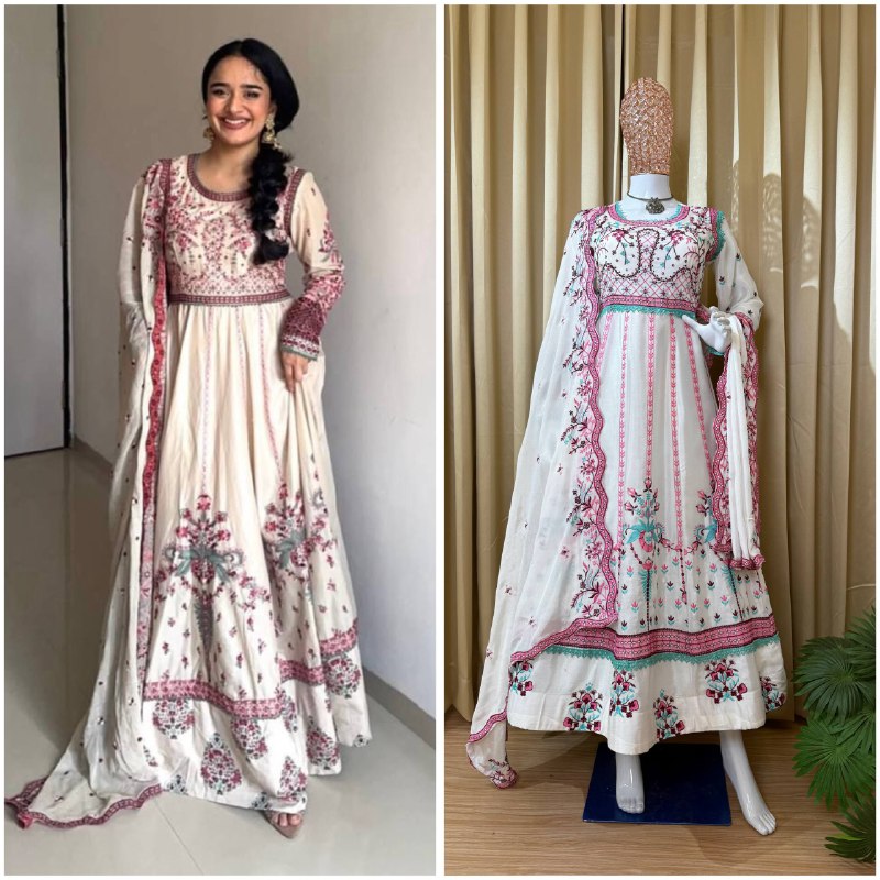 ANARKALI SET SUPERHIT TRENDING GOWN & DUPATTA SET WITH FULL EMBROIDERY WORK ON CHINON FABRIC