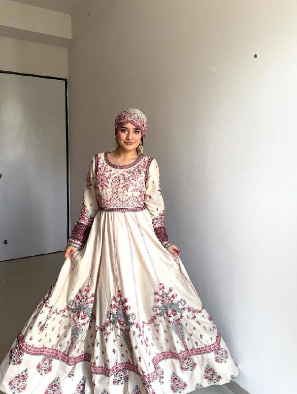ANARKALI SET SUPERHIT TRENDING GOWN & DUPATTA SET WITH FULL EMBROIDERY WORK ON CHINON FABRIC