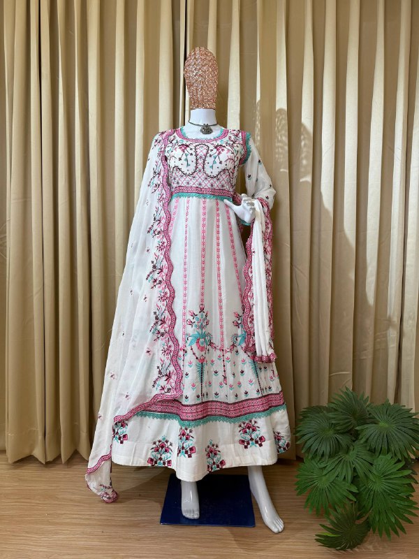 ANARKALI SET SUPERHIT TRENDING GOWN & DUPATTA SET WITH FULL EMBROIDERY WORK ON CHINON FABRIC
