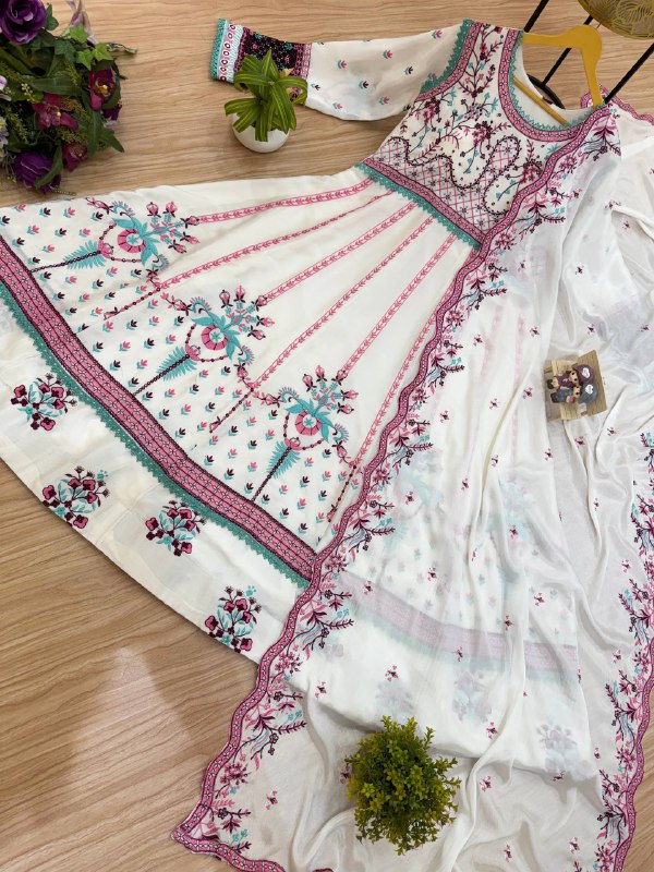 ANARKALI SET SUPERHIT TRENDING GOWN & DUPATTA SET WITH FULL EMBROIDERY WORK ON CHINON FABRIC
