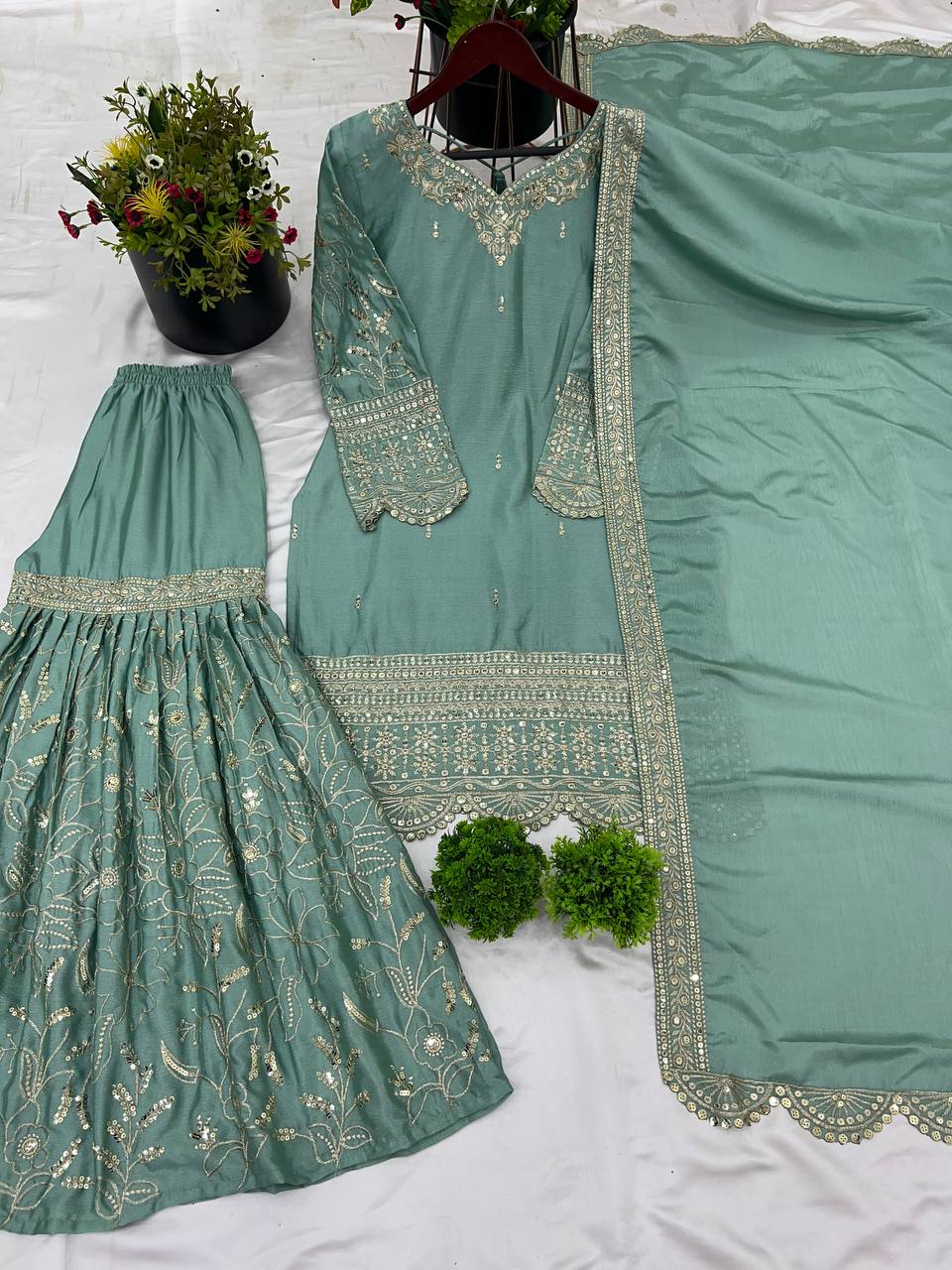Top-Plazzo and Dupatta With Heavy Embroidery Work