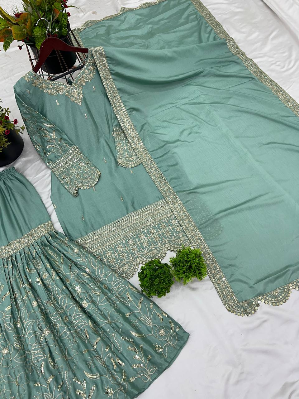 Top-Plazzo and Dupatta With Heavy Embroidery Work