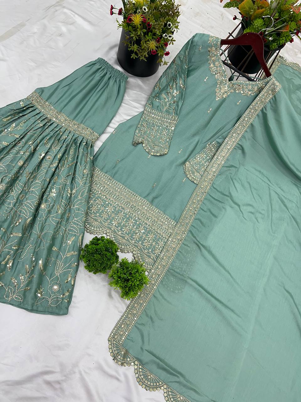 Top-Plazzo and Dupatta With Heavy Embroidery Work