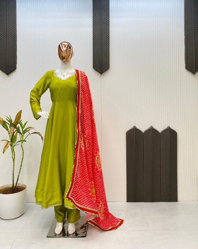 DESIGNER AND ELEGANCE GOWN IN THREE PIECE WITH PRINTED BANDHNI DUPATTA