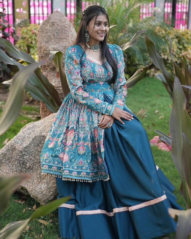 NAVRATRI WEAR BEUTIQUE STYLES RAYON PRINTED TOP WITH FULL FLAIR LEHENGA
