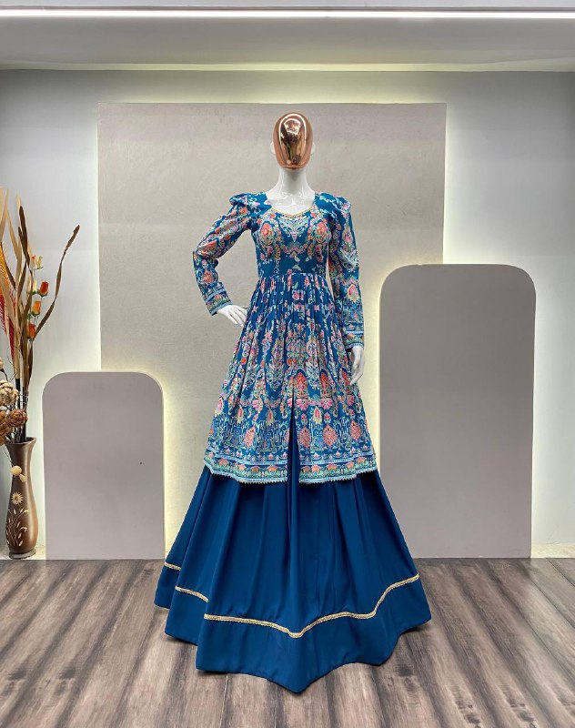 NAVRATRI WEAR BEUTIQUE STYLES RAYON PRINTED TOP WITH FULL FLAIR LEHENGA